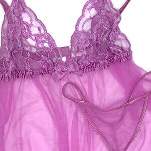 Fredericks of Hollywood Sheer Lace Teddy Set Purple Size S, Vintage 90s Y2K
